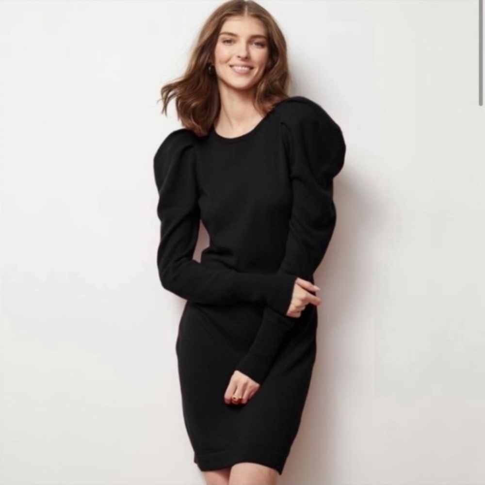 Autumn 100% Cashmere Puff Shoulder Sweater Dress RUST RED L